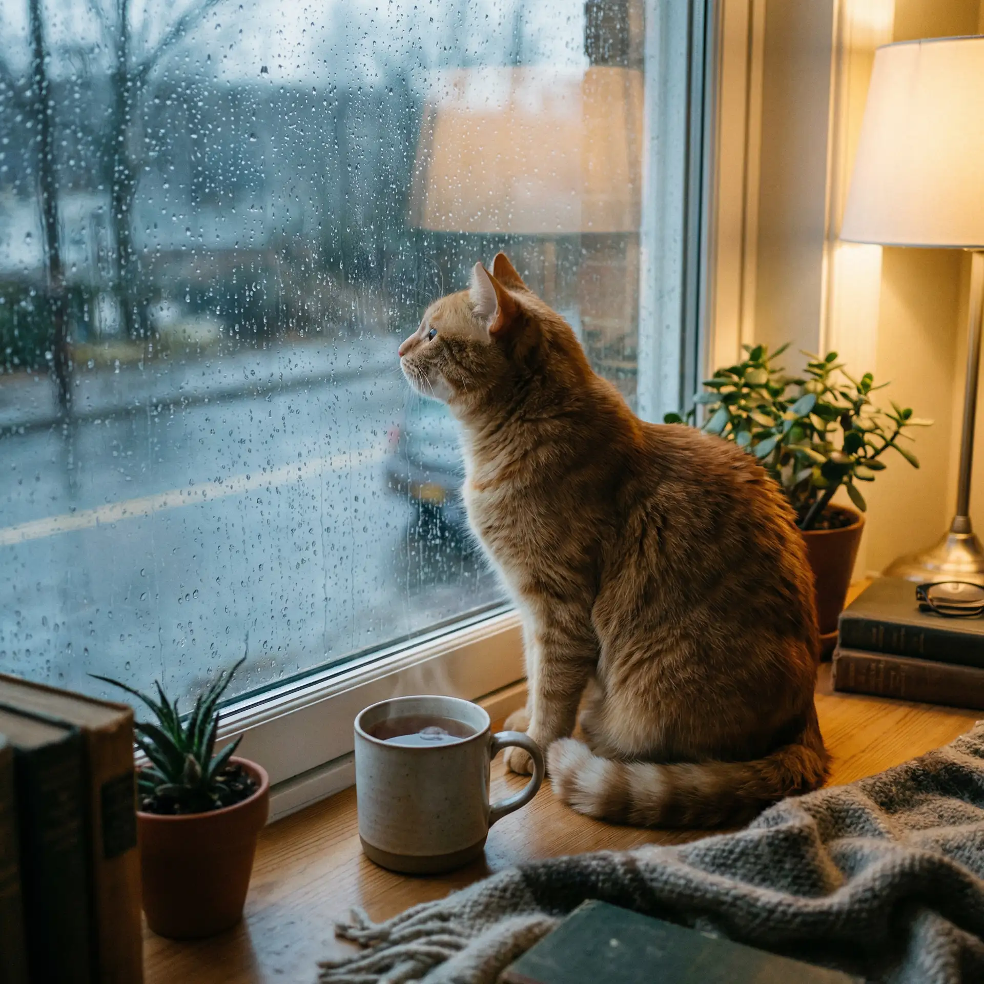 猫咪望着窗外的雨 - 青春失乐园高清